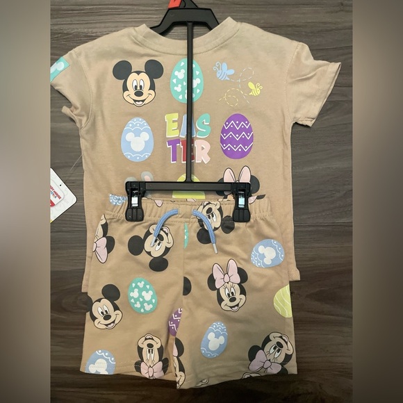 Disney Tan Mickey Mouse Easter Kids Matching Shorts and Shirt Set size 2T-NWT - Picture 3 of 6